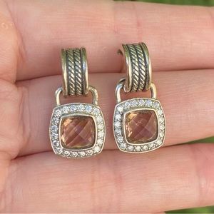 David Yurman Sterling Morganite & Diamond hoop/drop earrings